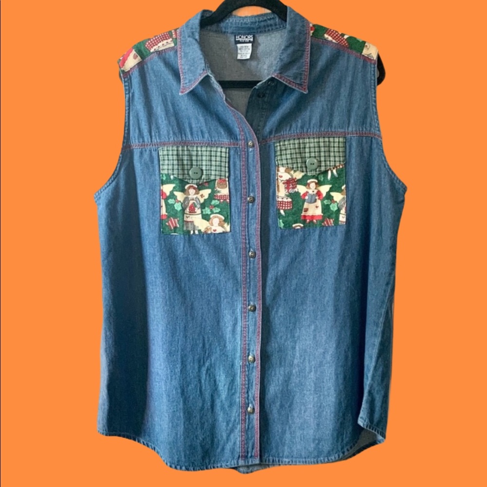 Vintage Angel Pattern Vest w/ Cross-stitch